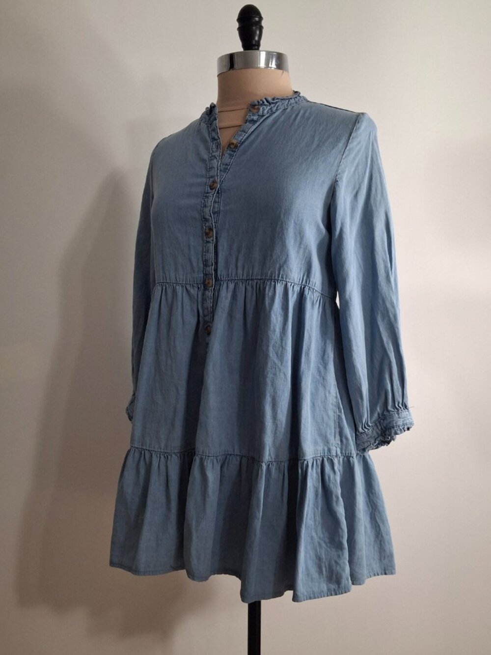 Springfield Sz 2 Western Soft Denim Ruffled Tiered Short Dress Womens